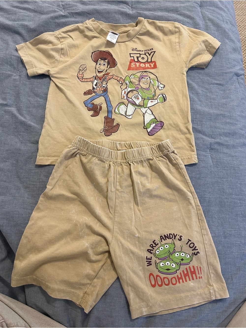 Toy Story Boys Two-Piece Beige Graphic Tee & Shorts Set